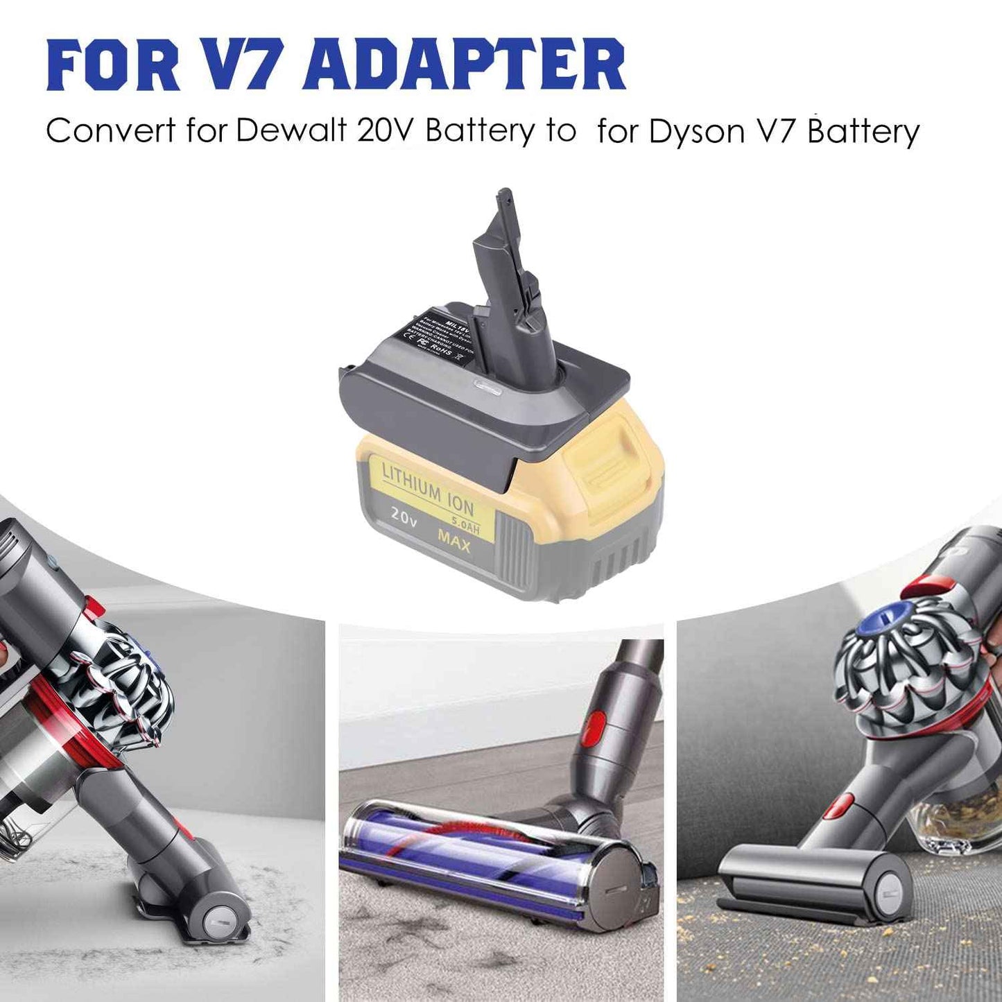 TPDL for Dyson V7 Battery Adapter Replacement, for DeWalt 20V Lithium Battery Convert for Dyson V7 Series Vacuum Cleaner Animal Cordless Stick Handheld Vacuum Converter (Adapter only)