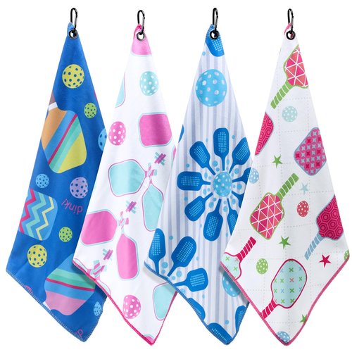 Lounsweer 4 Pcs Soft Dinkball Sports Towels Padel Towels with Carabiner Clip for Women Sweat 15 X17 Inch Dinkball Lover Gift Retirement Gift for Women Men