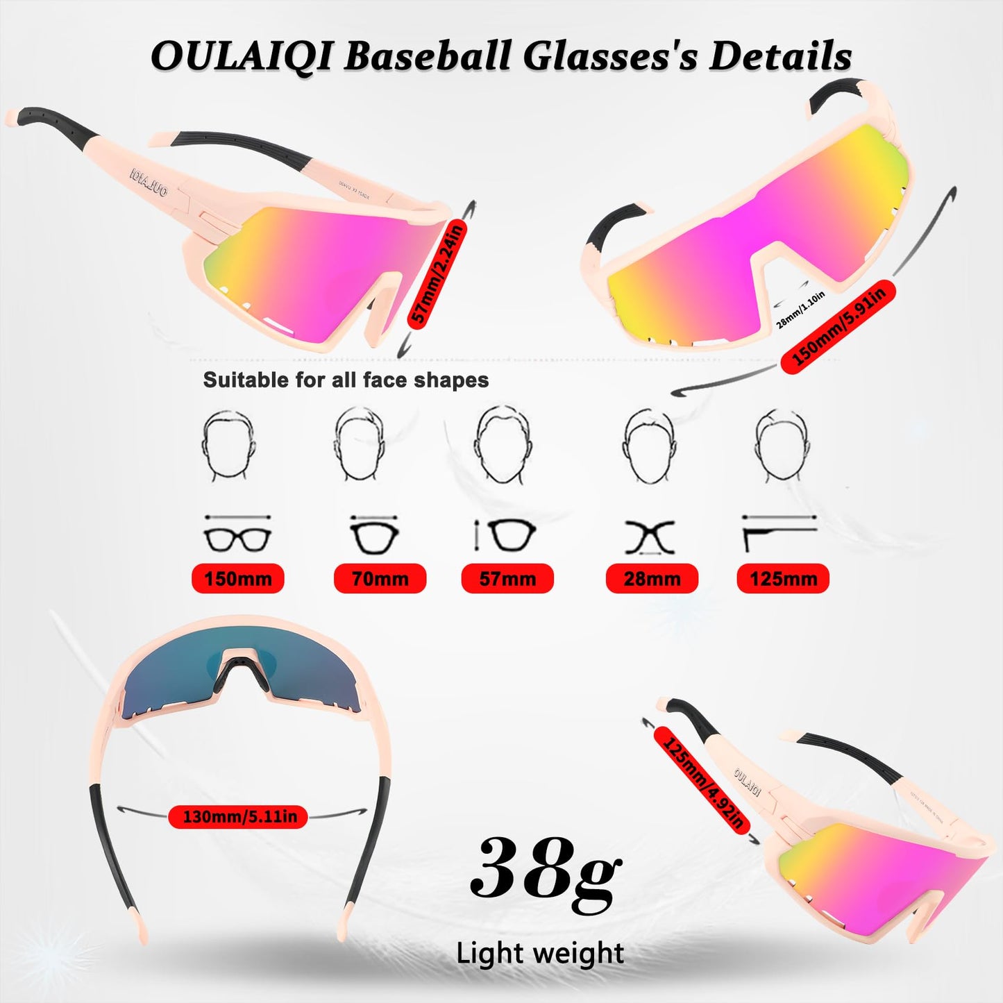 OULAIQI Cycling Glasses Baseball Sunglasses for Men Women UV400 Protection for Running Softball Volleyball Hiking Sports Sunglasses