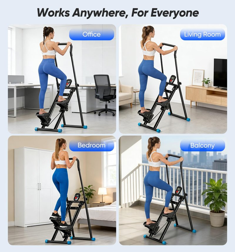 3-Level Adjustable Cardio Stair Stepper for Home, Folding Vertical Stair Stepper with Non-Slip Pedals & LCD Monitor, Portable Stair Stepper with Resistance & Handlebar, Supports 350 LBS, Unisex