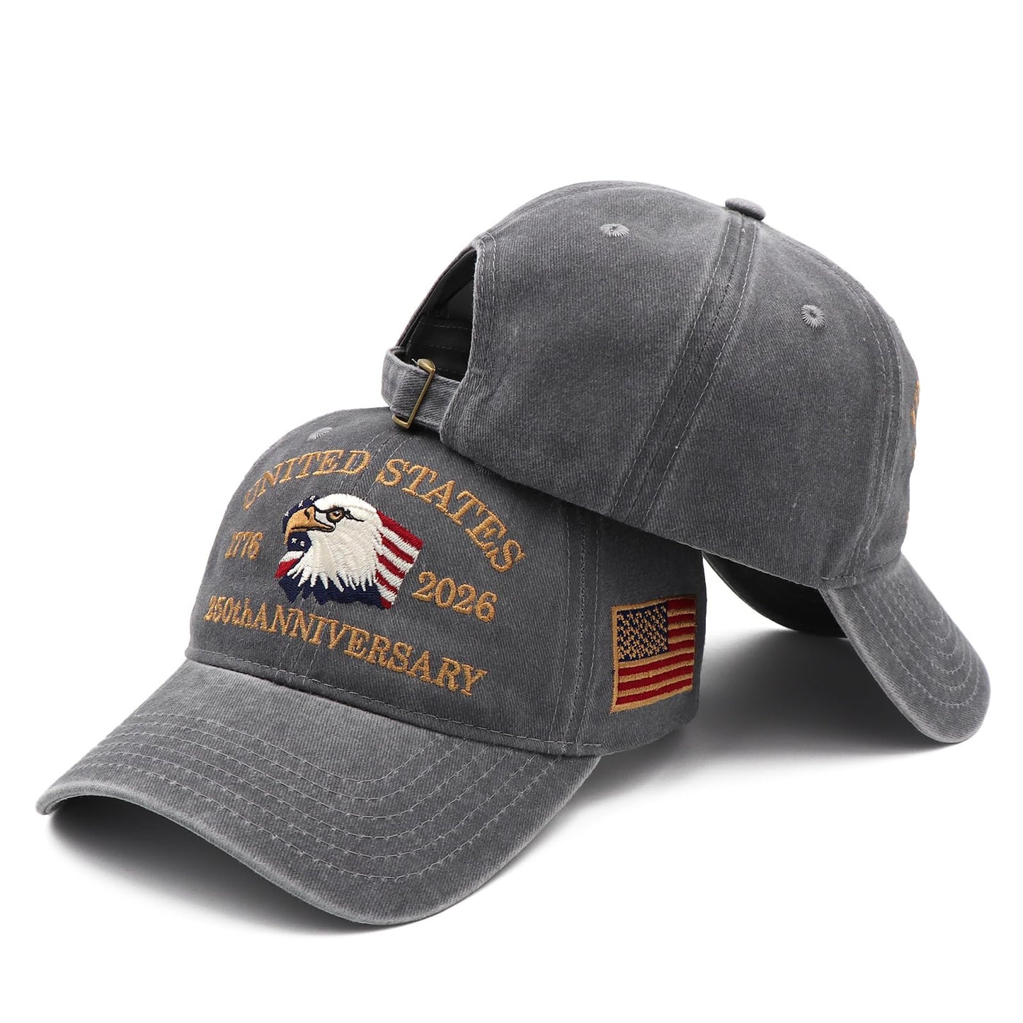 Pusfyeoh 250 Anniversary USA Hat 1776-2026 250th Anniversary Adjustable Embroidery Patriotic Baseball Cap for Men Women Gray