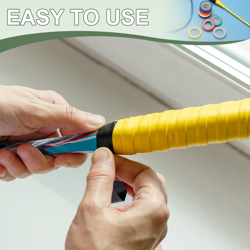 YELARXI Grip Fishing Tape, PVC Racquet Finishing Tapes Racket Accessories Sticky Seal - Fitting for (Tennis, Badminton, Squash), 5 Pack & 32.8ft & Yellow