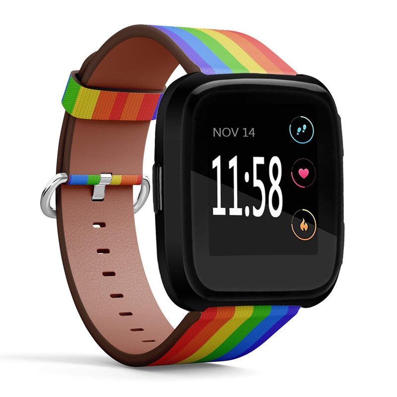 Q-Beans Replacement Band, Compatible with Fitbit Versa/Versa 2 / Versa Lite - Leather Band Bracelet Strap Wristband Accessory with Quick-Release Pins // Knitted Rainbow Texture Canvas