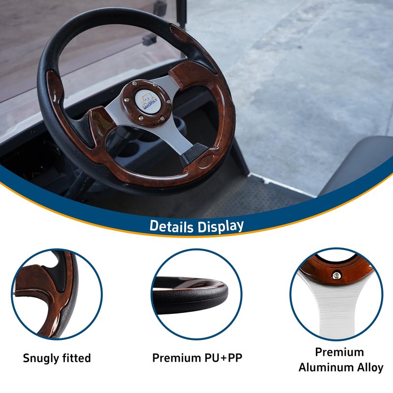 Mixopoly 12.5" Universal Golf Cart Steering Wheel fits Club Car DS/Precedent/Onward/Tempo, Yamaha, and EZGO TXT/RXV Golf Cart, Anti-Slip and Good Grip (Brown)