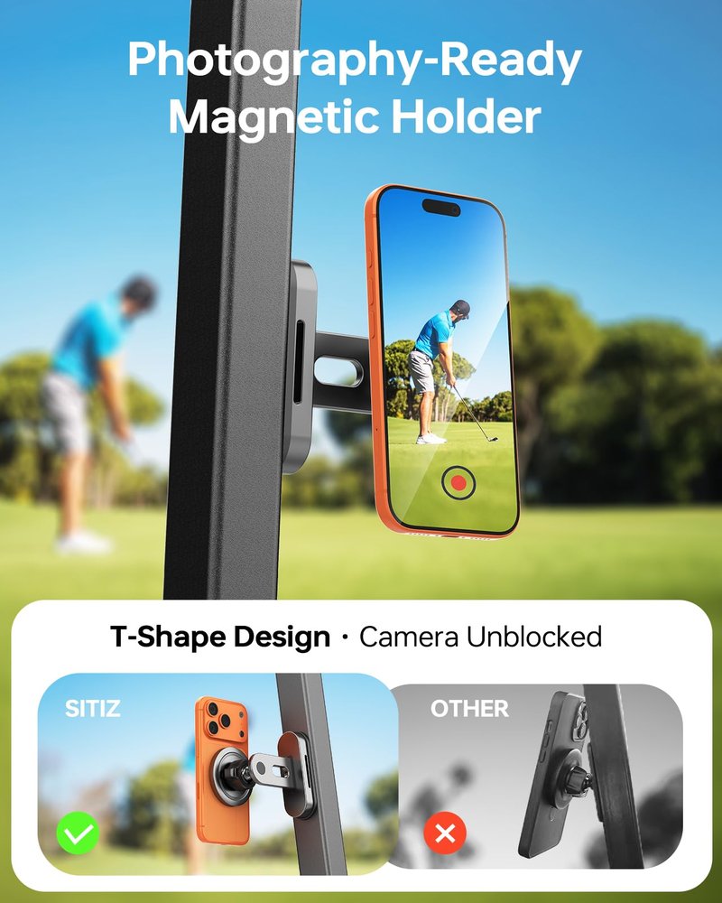 Magnetic Golf Cart Phone Holder for Photography, Golf Accessories for Men, Camera-Friendly T-Shape Design, Strong Magnetic Phone Caddy with Adjustable Ball Head, Golf Cart Phone Holder, Golf Gifts