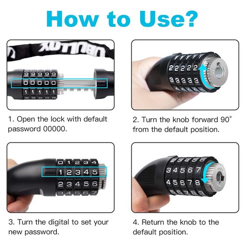 UBULLOX Bike Chain Lock 3FT 5-Digit Combination Bike Locks Anti-Theft Bicycle Lock 6mm Thick Resettable Steel Chain for Bicycle, Motorcycle, Scooter, Gate, Fence