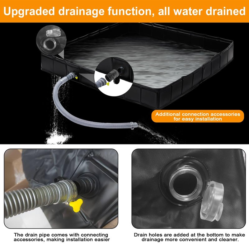 Upgraded Portable Shower Pan 41" x 41" x 5" with Mesh Storage Bag, Foldable Camping Shower Base & Floor with Detachable Drain Pipe Ideal for Camping, RV, Outdoor, Indoor and Portable Shower Stall