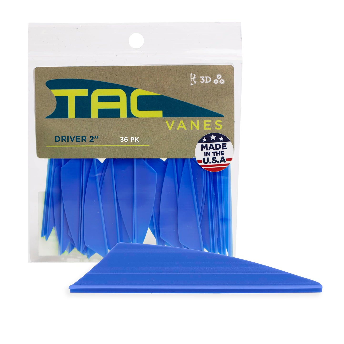 TAC Vanes 2" Driver Arrow Vanes | Archery Fletching for Compound & Crossbow | Durable, Lightweight, High Accuracy, Blue 36 Pack
