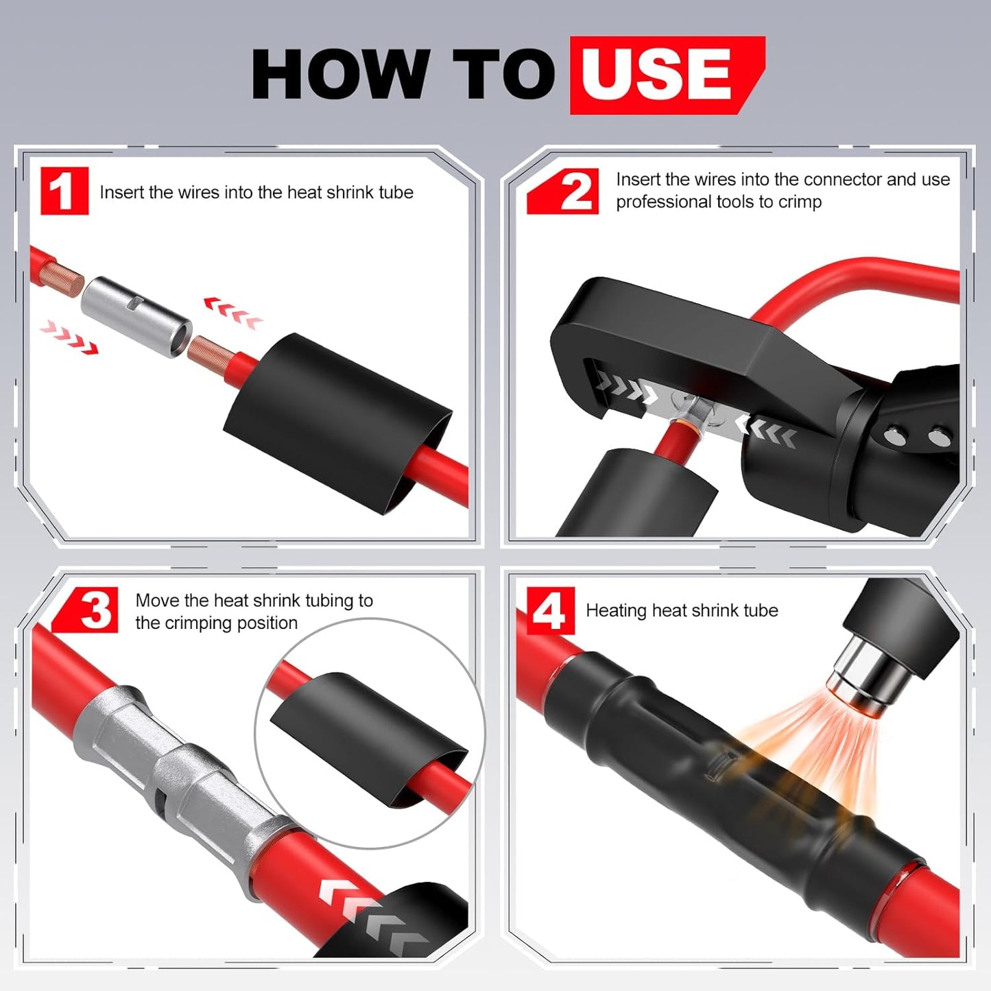 AIRIC Heat Shrink Butt Connectors - Waterproof 6 AWG Electrical Crimp Splice Terminals | 10 Pcs, Black