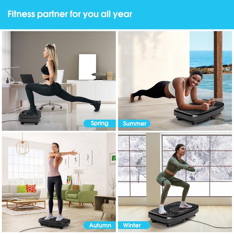 SoftGym Vibration Plate Exercise Machine for Lymphatic Drainage,Power Vibrate Stand Shake Board Whole Body Workout Waver with Resistance Bands Weight Loss Gifts for Women Men-Black