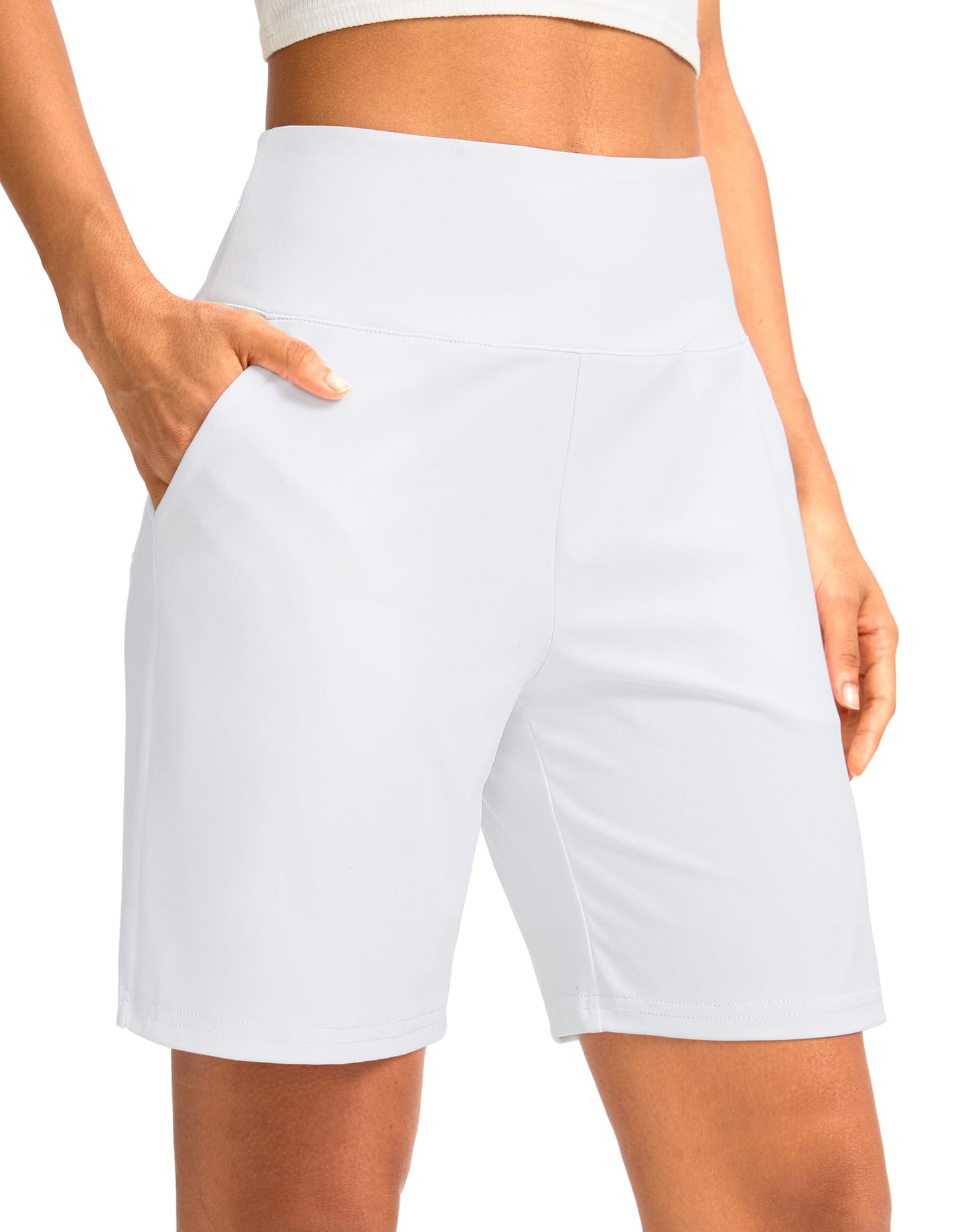 G Gradual Women's Bermuda Long Shorts with Pockets 7" High Waisted Knee Length Shorts for Women Walking Athletic Workout(White-L7,3XL)