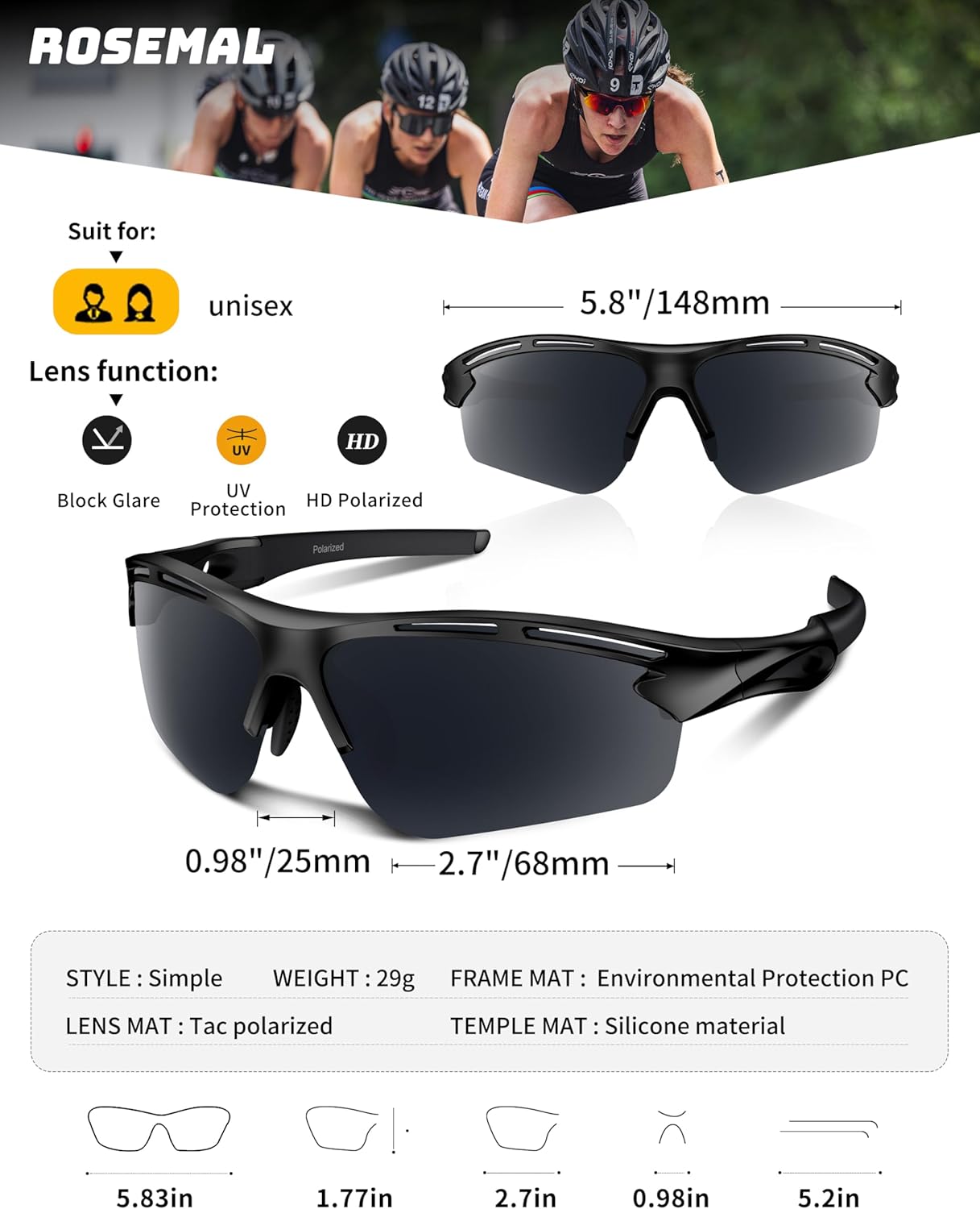 Polarized Sports Sunglasses - UV400 Protection for Men & Women | Lightweight TR90 Design for Outdoor Activities