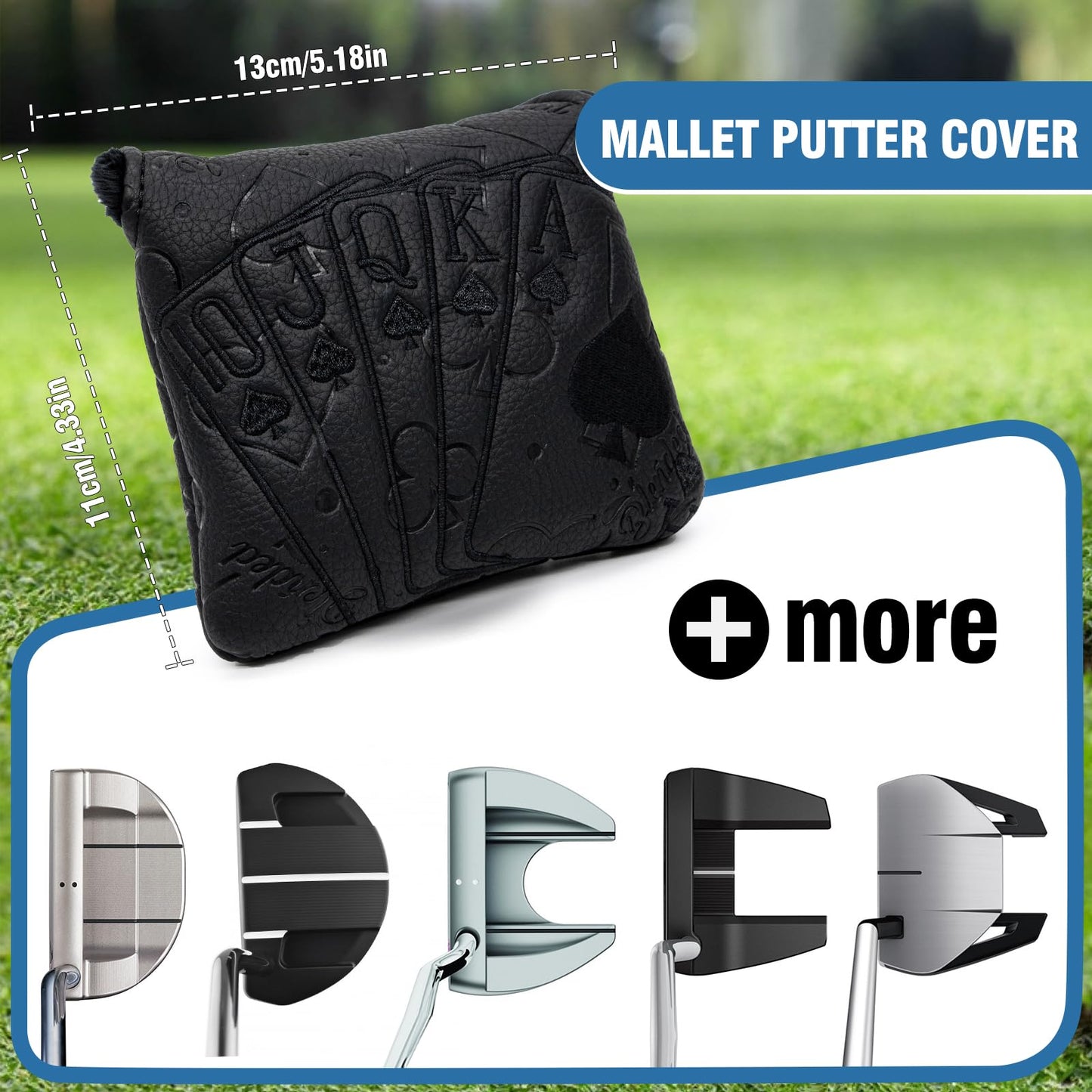 Golf Putter Covers Black Poker Mallet Putter Headcovers Blade Putter Cover Golf Headcover Leather Golf Club Covers with Magnetic Closure for Most Brand (for Mallet Putter 1)