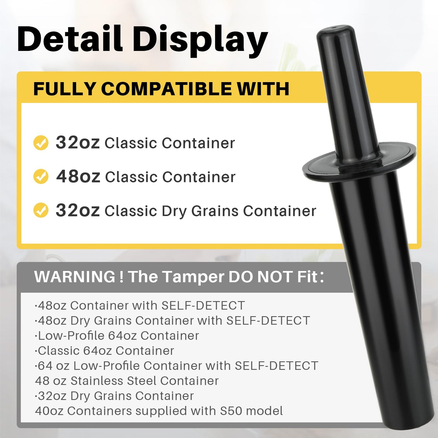 Blender Tamper Compatible with Vitamix 32Oz 48Oz Container, Small Mini Plunger Replacement Part Blender Tamper Stick Tool Accessories