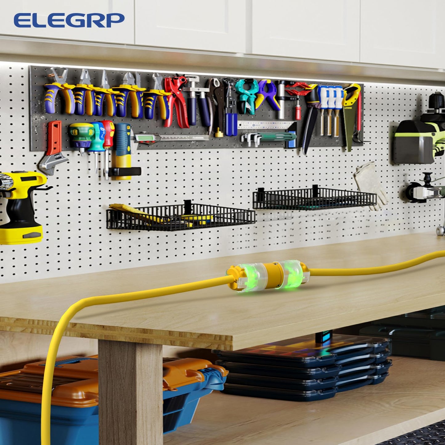 ELEGRP Lighted 20 Amp 125 Volt NEMA 5-20R 2 Pole 3 Wire Grounding Straight Blade Electrical Plug Replacement Cord Outlet Commercial Grade, Yellow, 1 Pack