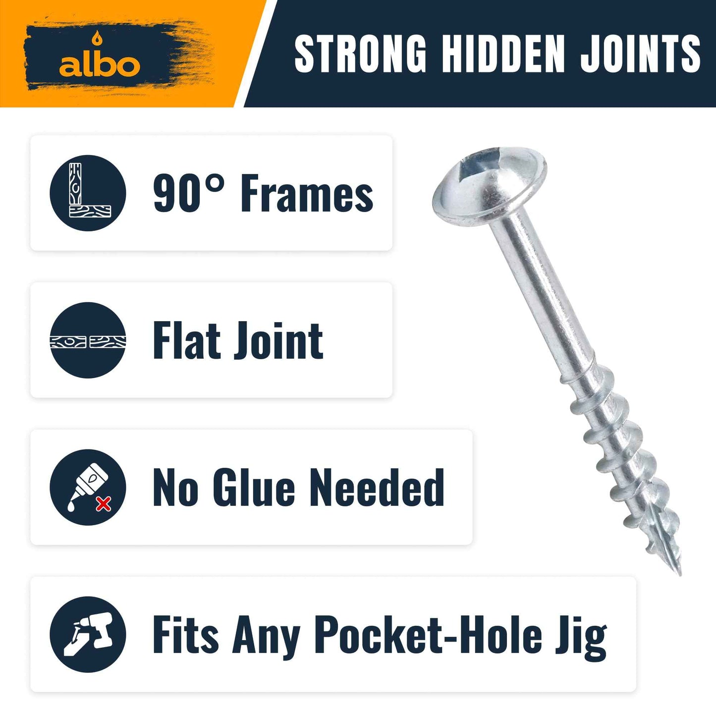 Albo Pocket Hole Screws #8 × 1-1/2" Set 400 PCS Zinc Carbon Steel Self-Tapping Robertson Square Drive Washer Head Cabinet Wood Screws, Pocket Jig Fasteners Assortment, 6" (150 mm) Bit Included