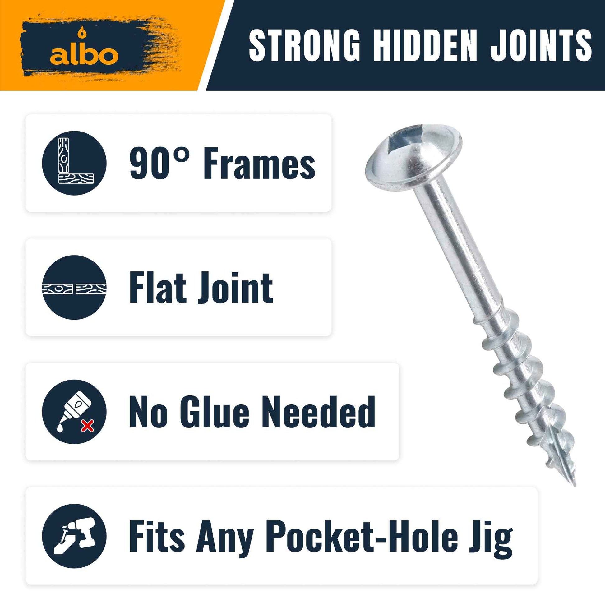 Albo Pocket Hole Screws #8 × 1-1/2" Set 400 PCS Zinc Carbon Steel Self-Tapping Robertson Square Drive Washer Head Cabinet Wood Screws, Pocket Jig Fasteners Assortment, 6" (150 mm) Bit Included