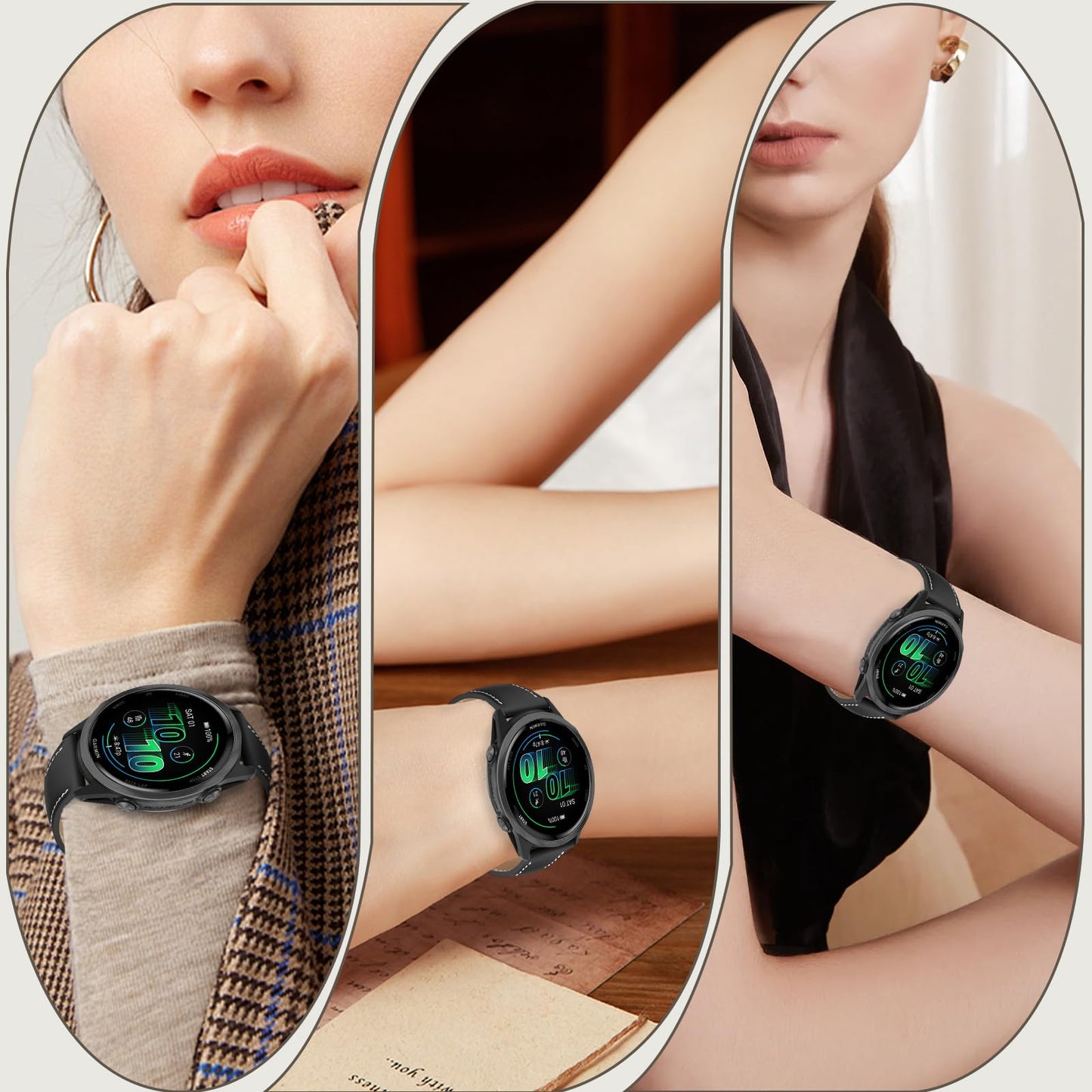 Slim Leather Watch Bands Compatible with Garmin Forerunner 570 42mm/Vivoactive 6/5/3/Venu Sq 2/Venu Sq/Forerunner 165,20mm Wristband,Replacement Stylish Slim Wristband Strap for Women Men Black