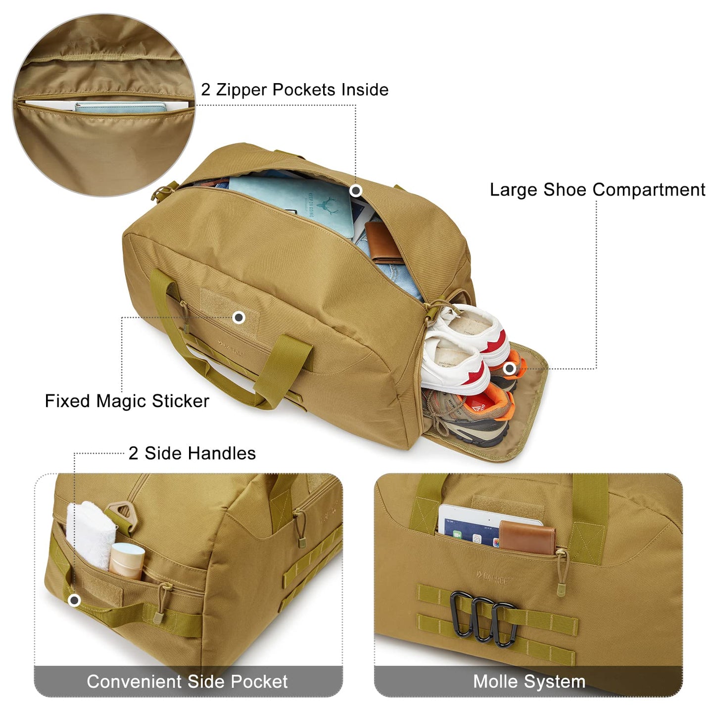 G4Free 70L Large Tactical Duffle Bag Men Sports Gym Backpack