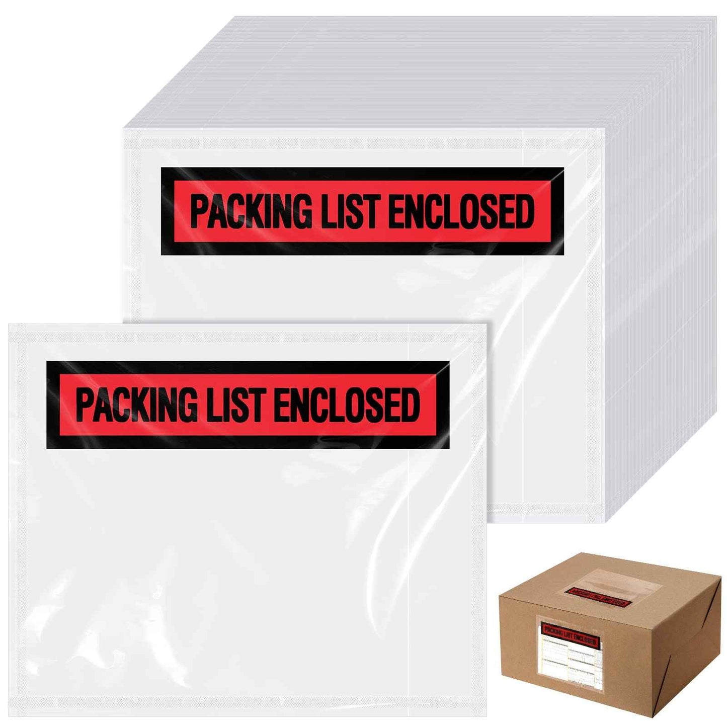 1000 Pcs Packing Slip Envelope Pouches Clear Self Adhesive Shipping Label Sleeves Waterproof Packing List Envelopes Pockets Top Loading Shipping Pouches Enclosed Bags (Red,7.5" x 5.5")