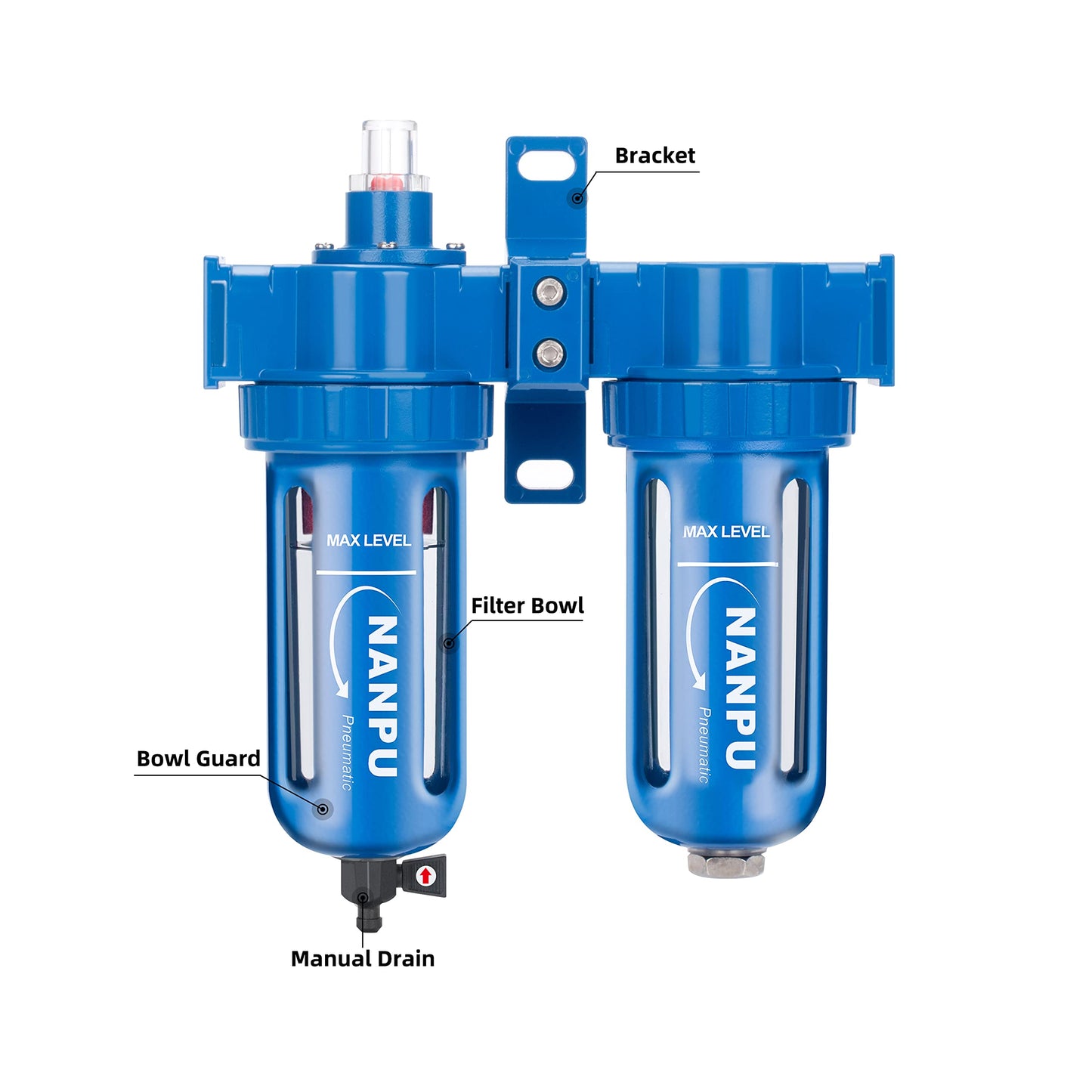 NANPU Zinc Alloy Coalescing Filter & Desiccant Dryer System, Poly Bowl, Suitable for Paint Spray & Plasma Cutter (1/4" NPT)
