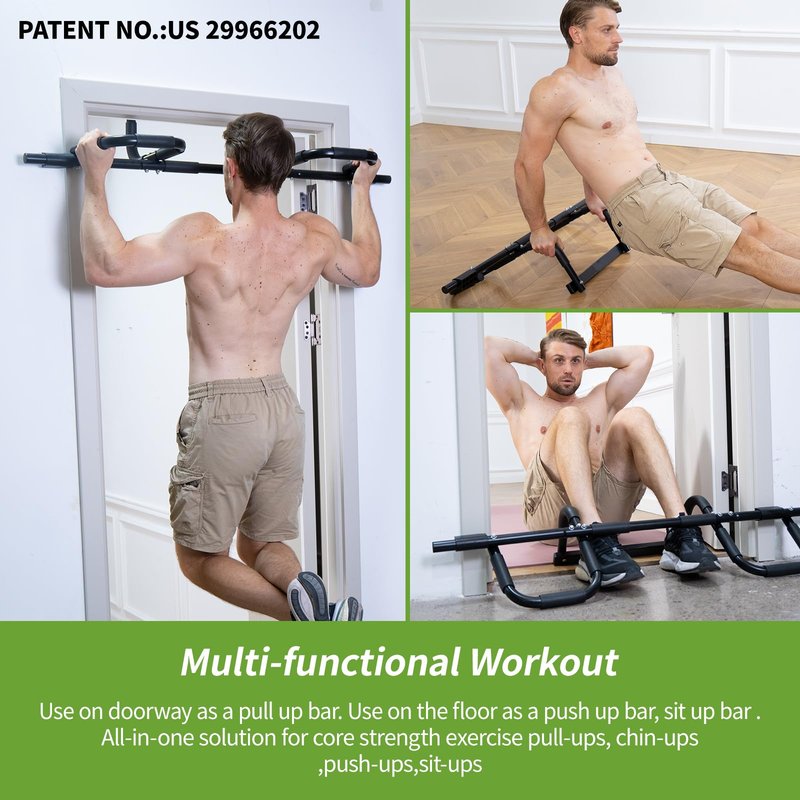 NOWAKE New Version Multi-Grip Pull up bar For Doorway,330lbs Heavy Duty 47.3 Inch Extra Width Portable Functional Ergonomic Design Door Frame Pull Up Bar With USA Patent For Home Gym Exercise