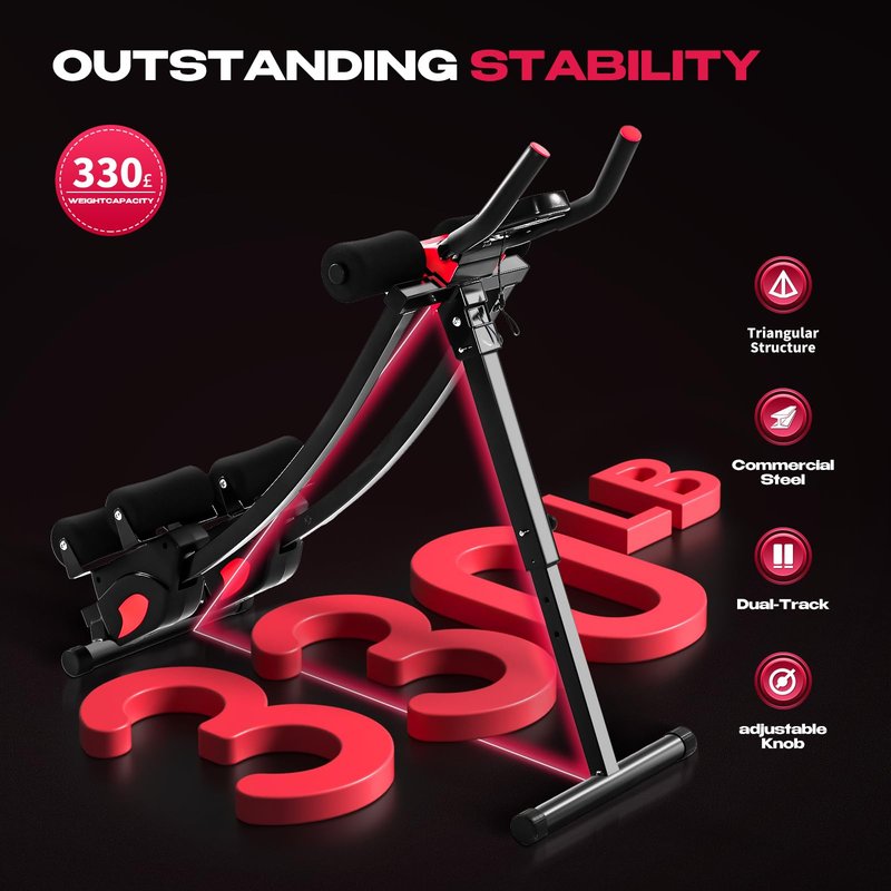 BODY RHYTHM Dual-Track Ab Machine with 4 Adjustable Heights, Foldable Core & Abdominal Exercise Machine, Total AB Workout Equipment for Home Gym, Ab Women Exercise Fitnes Trainer. (Black)