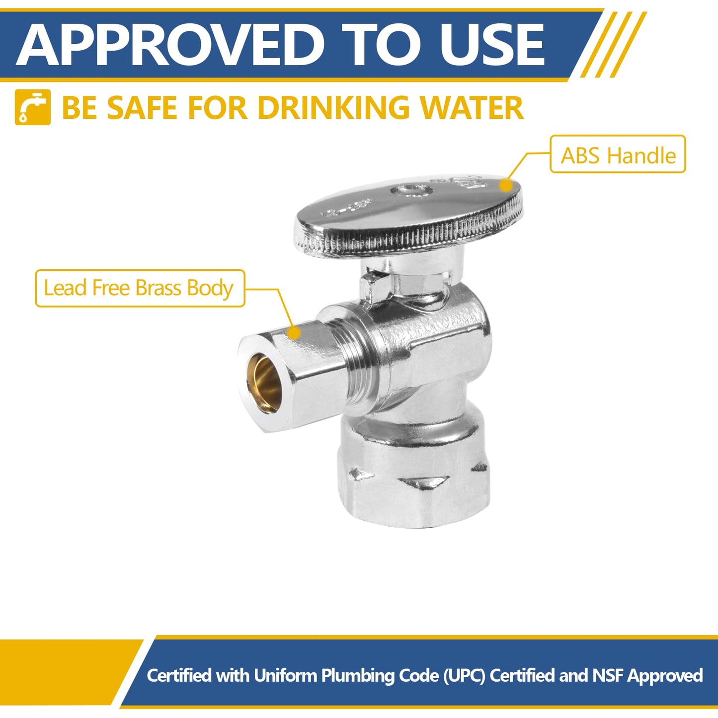 GUOFIS Angle Stop Valve,1/2" FIP Iron Pipe x 3/8" Compression Chrome Angle Shut-off Valve with 1/4 Turn (Pack of 20)(VALVE054-20Pack)