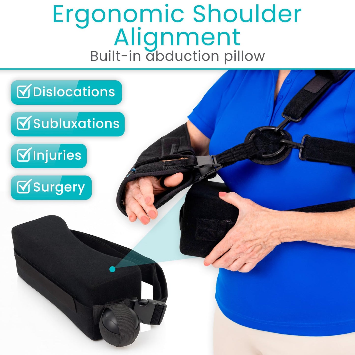 Vive Shoulder Sling with Abduction Pillow - Rotator Cuff Sling and Shoulder Immobilizer - Pain Relief After Surgery, Sublexion, Dislocated or Broken Arm - Adjustable Support with Exercise Ball (Small)