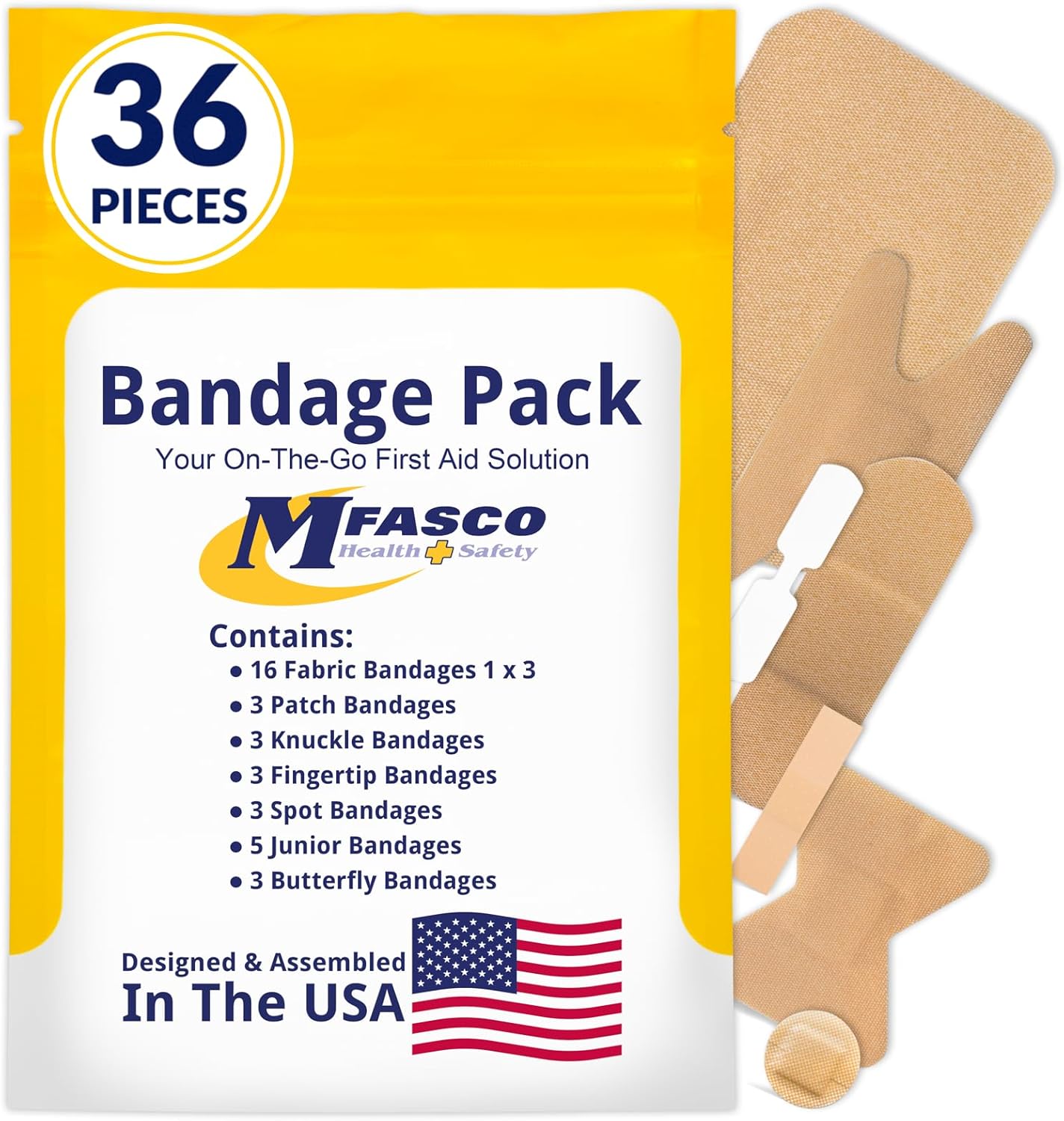 MFASCO First Aid Kit Bandage Refill Pack - Assorted Fabric Bandaids for Quick Relief - Small & Portable