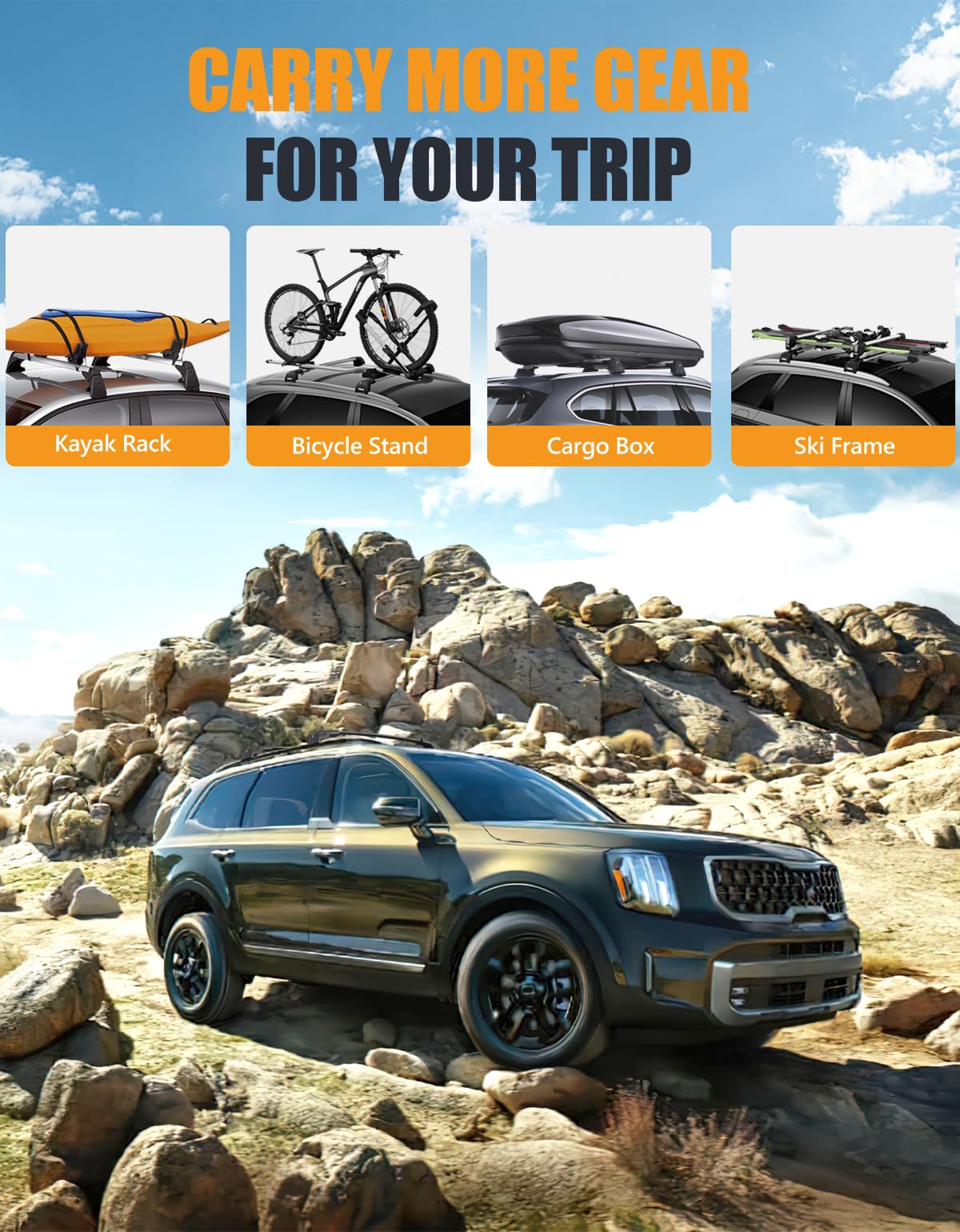 KINGGERI 300lbs Lockable Roof Rack Cross Bars Compatible with Kia Telluride X-PRO X-LINE 2023 2024 2025 with Raised Side Rails, Heavy Duty Aluminum Roof Rails Crossbars Luggage Accessories