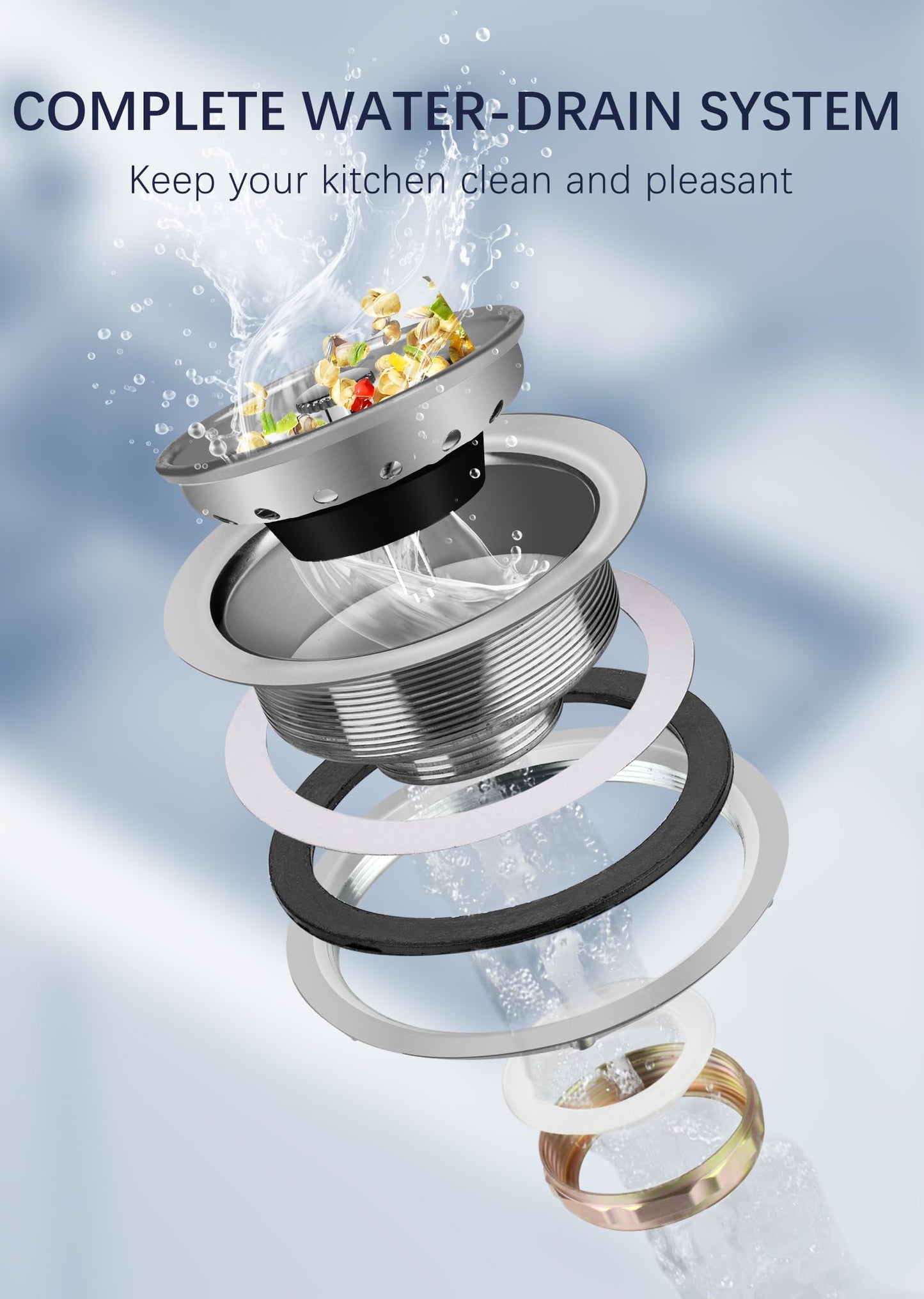 Sepaitek Stainless Steel Commercial Kitchen Sink Drain Assembly for Restaurant Kitchen Sink, 3-1/2 inch Kitchen Sink Drain Kit with Strainer and Stopper, Rustproof and Leakproof