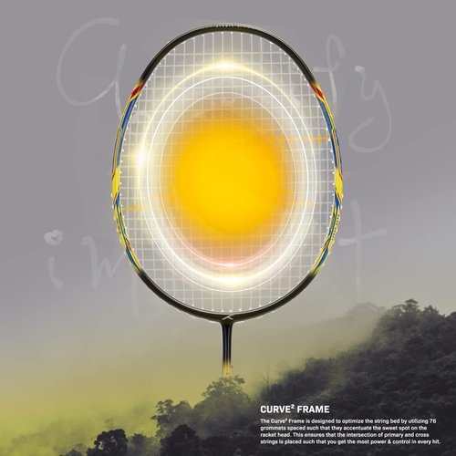Hundred Atomic-X 38 CTRL Carbon Fibre Strung Badminton Racket with Full Racket Cover (Black/Lime) | for Intermediate Players | 83 Grams | Maximum String Tension - 38lbs