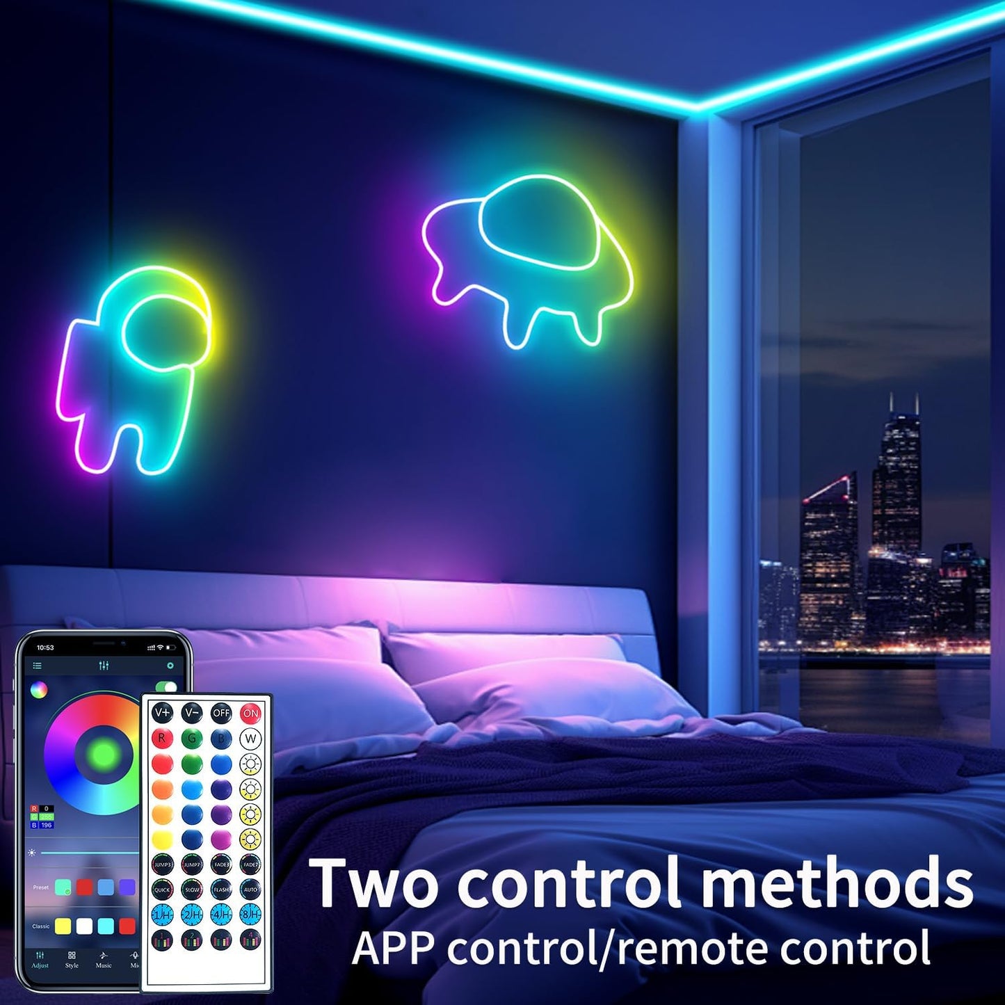 50ft RGB LED Neon Rope Lights with Remote & APP Control - Waterproof Flexible Strip for Bedroom & Outdoor Décor
