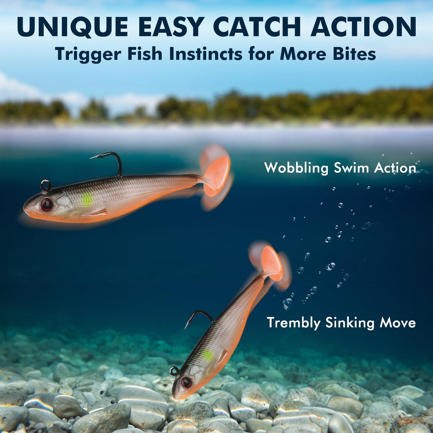TRUSCEND Power Soft Fishing Lures Pre-Rigged BKK Hook, Japan Formula, Slow Sinking, Swimming, Jerking, Freshwater or Saltwater Swimmer for Bass Trout Pike Fishing, B-2.8in,6PCS