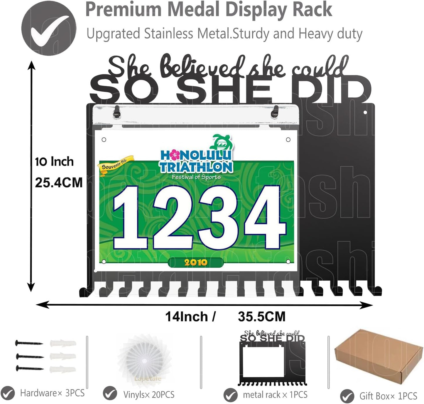 SO SHE DID Race Medal Holder - Stylish Wall Hanger for Marathon & Runner Medals | Durable Display