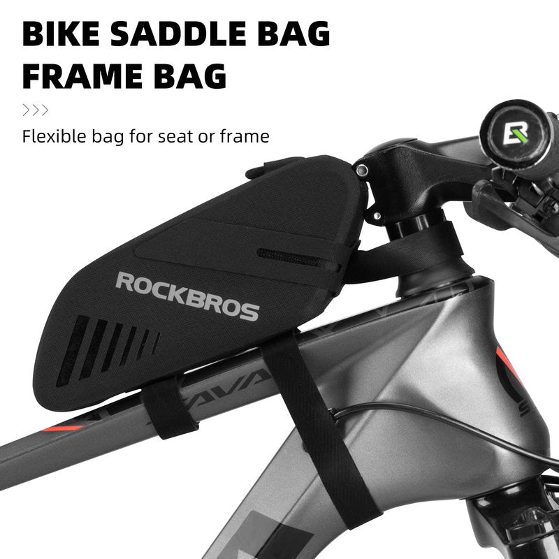 ROCKBROS Bike Seat Bag, Waterproof 0.6L Bike Seat Bag Frame Bag, Lightweight Bike Saddele Bag Top Tube Bag, Bike Accessories for Mountain MTB Road Foldable Bikes