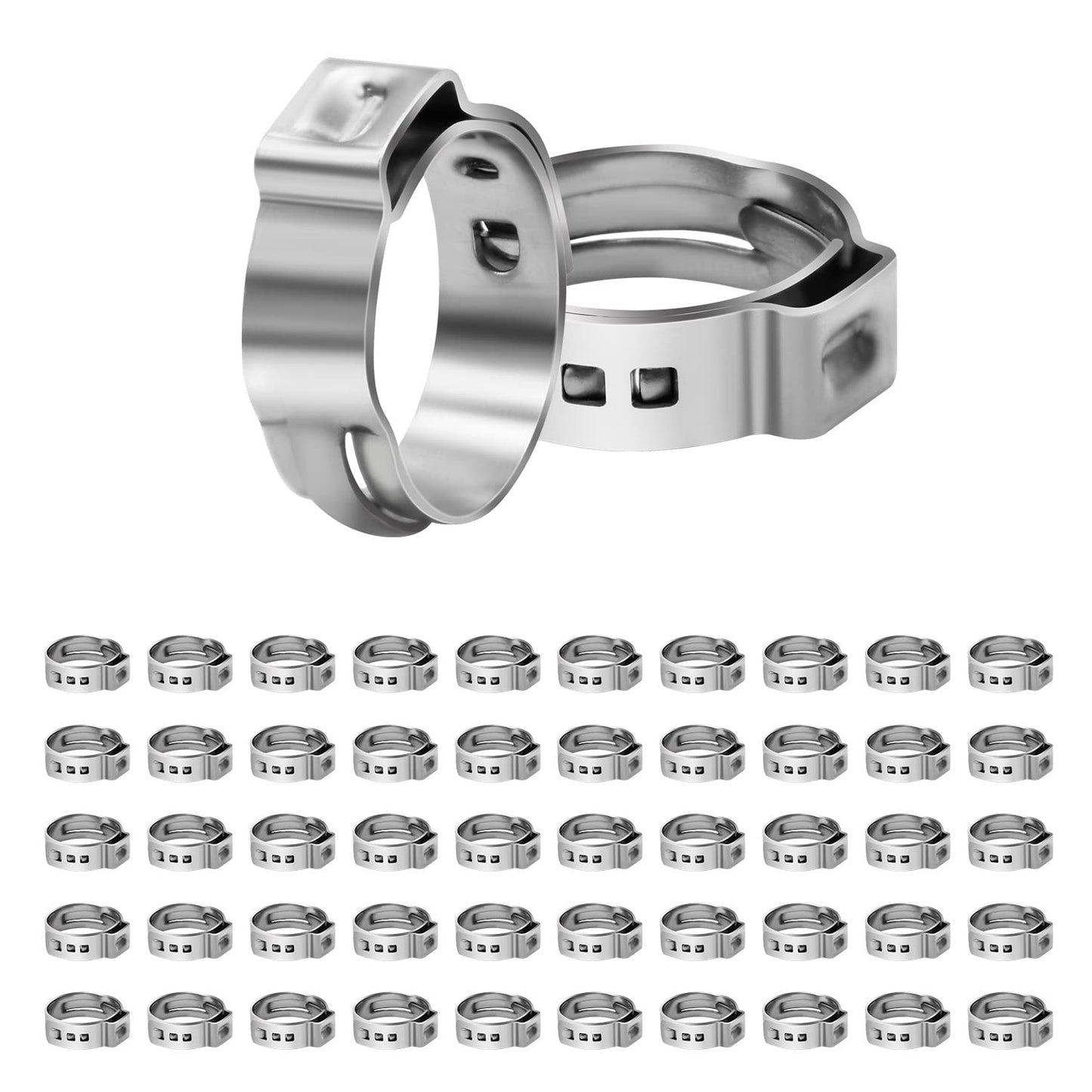 50 Pack 1/2 Inch PEX Cinch Clamps, Stainless Steel Single Ear Hose Clamps, for PEX Pipe