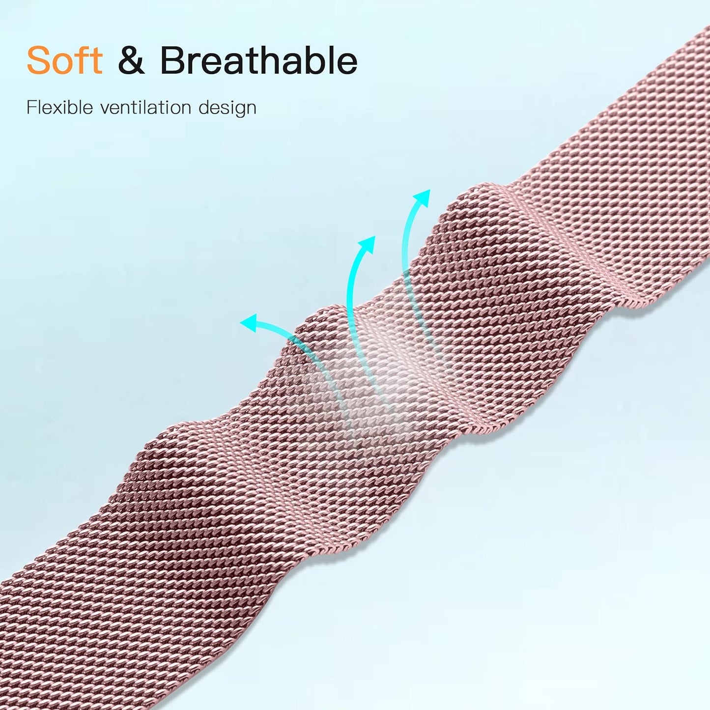 ZWGKKYGYH Compatible with Fitbit Versa and Versa 2 Bands for Women Men, Rose Gold Stainless Steel Metal Mesh Magnetic Band Bracelet Strap Replacement for Fitbit Versa/Versa Lite SE, Small