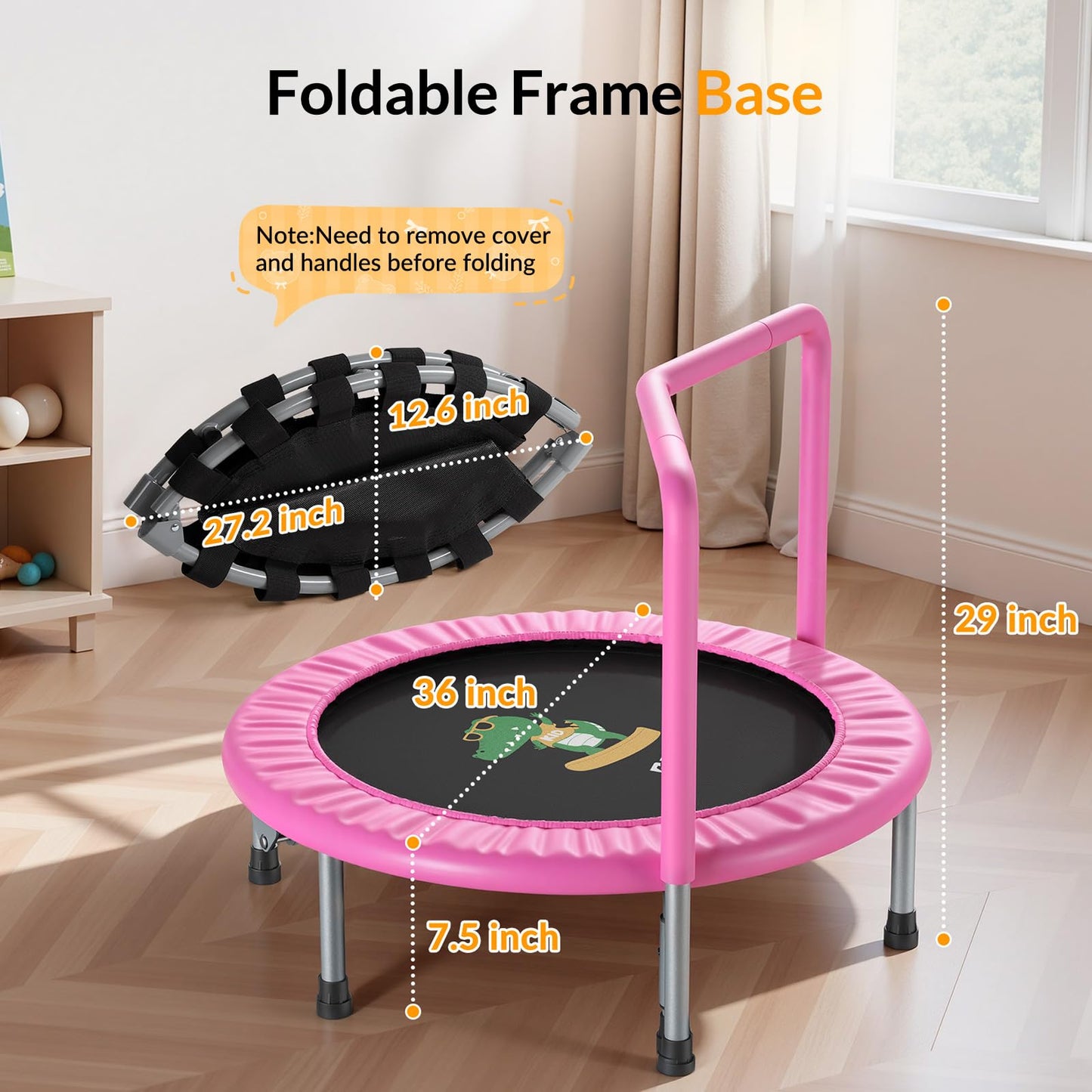 BCAN SP1 36'' Kids Toddler Trampoline Indoor, Foam Handle | FED Fitness