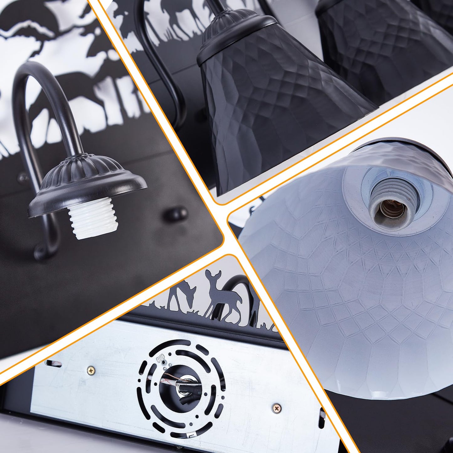 Rustic 3-Light Black Vanity Light Fixtures with Deer Design, E12 Base Farmhouse Bathroom Lighting for Mirror, Cabinet, or Dressing Table (Small, Bulb Not Included)