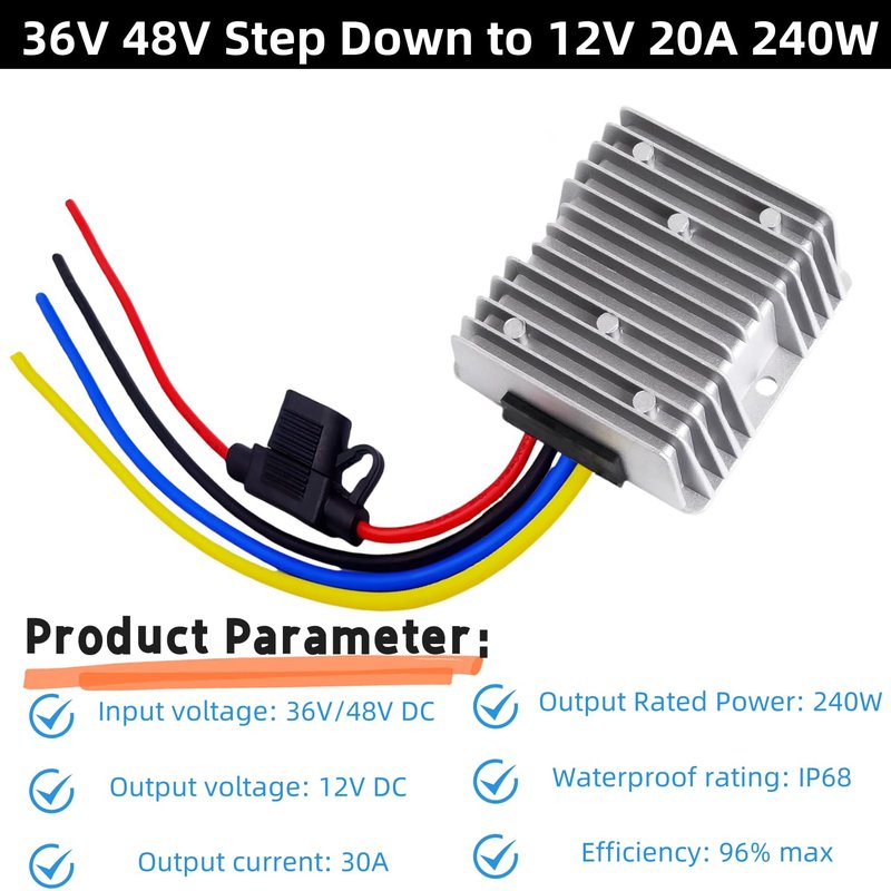 DC to DC Converter 48V to 12V 20A 240W - Golf Cart Voltage Regulator Step Down Converter Waterproof for Golf Carts Trucks LED Lights (Heavy Duty with Fuse)