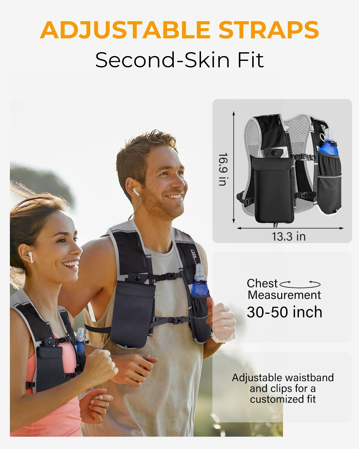 Skiennix Running Vest - Lightweight Hydration Pack with Waterproof Phone Pocket & 17oz Flask | Adjustable Reflective Straps for Hiking & Jogging