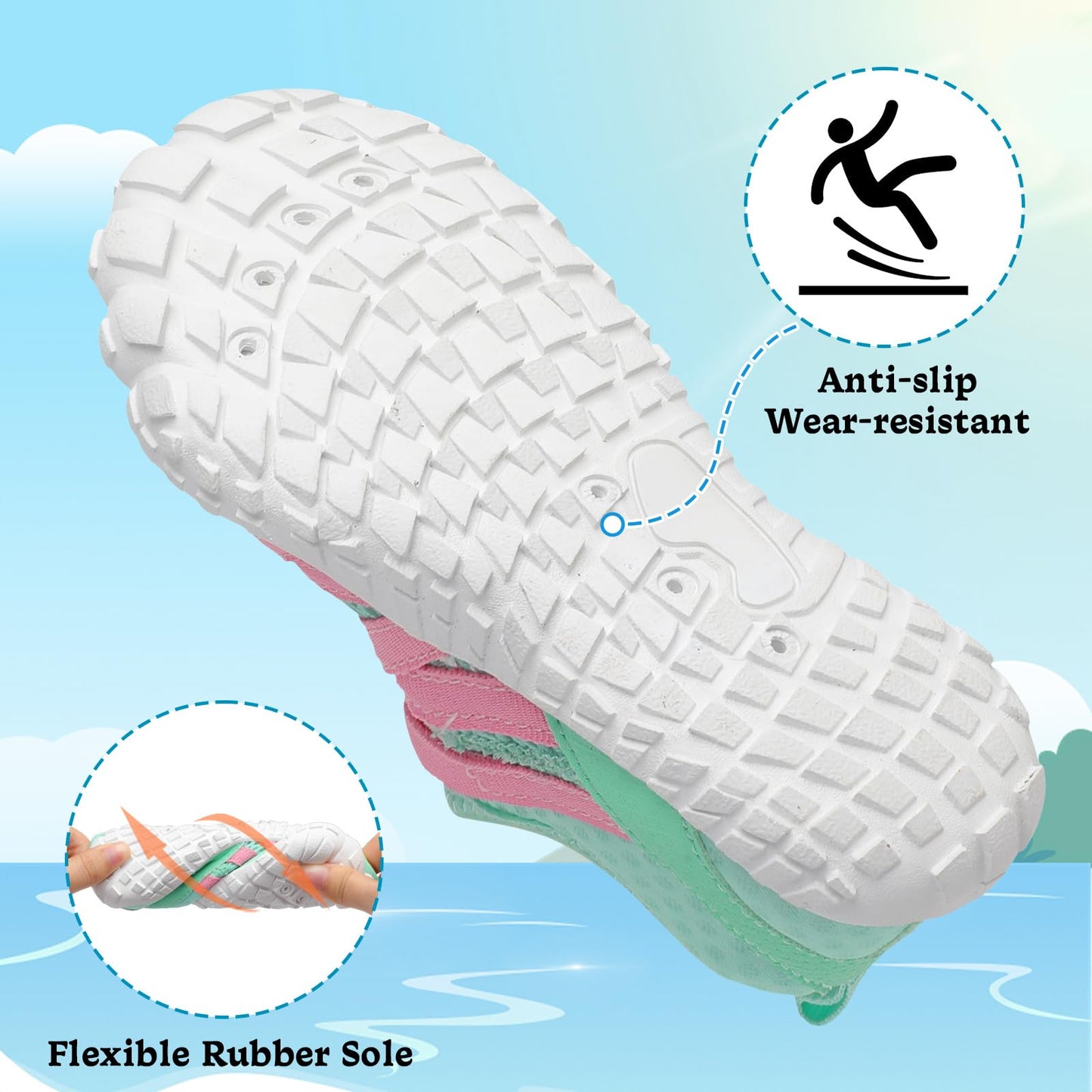 LeIsfIt Kids Water Shoes Boys Girls Wide Barefoot Swim Shoes Quick Dry Aqua Socks with Non-Slip Sole for Beach Pool Surf Hiking Green 2 Big Kid