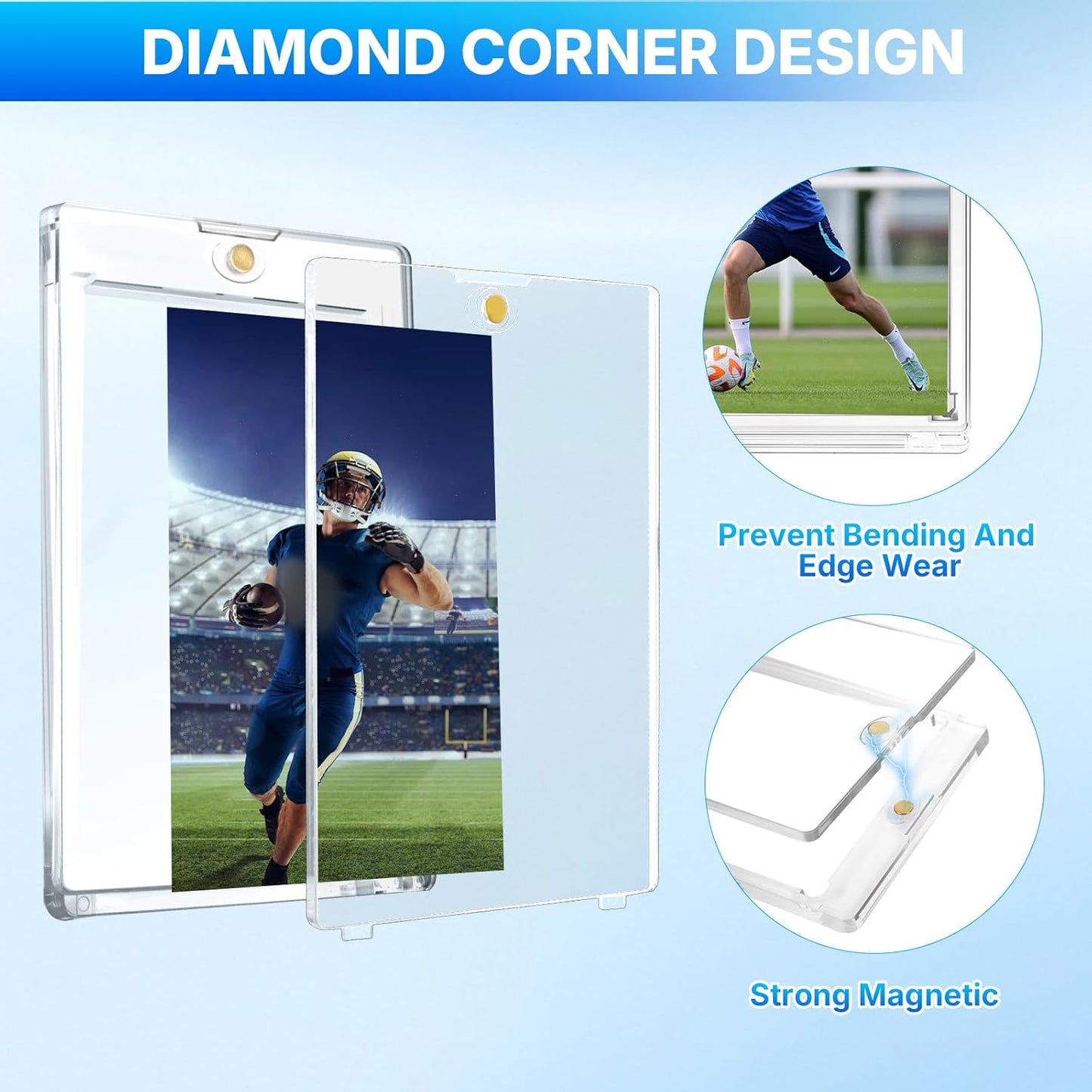 Skiennix Magnetic Card Holder - 50 Pcs UV Protected Clear Cases with 10 Stands for Trading Cards Display & Storage