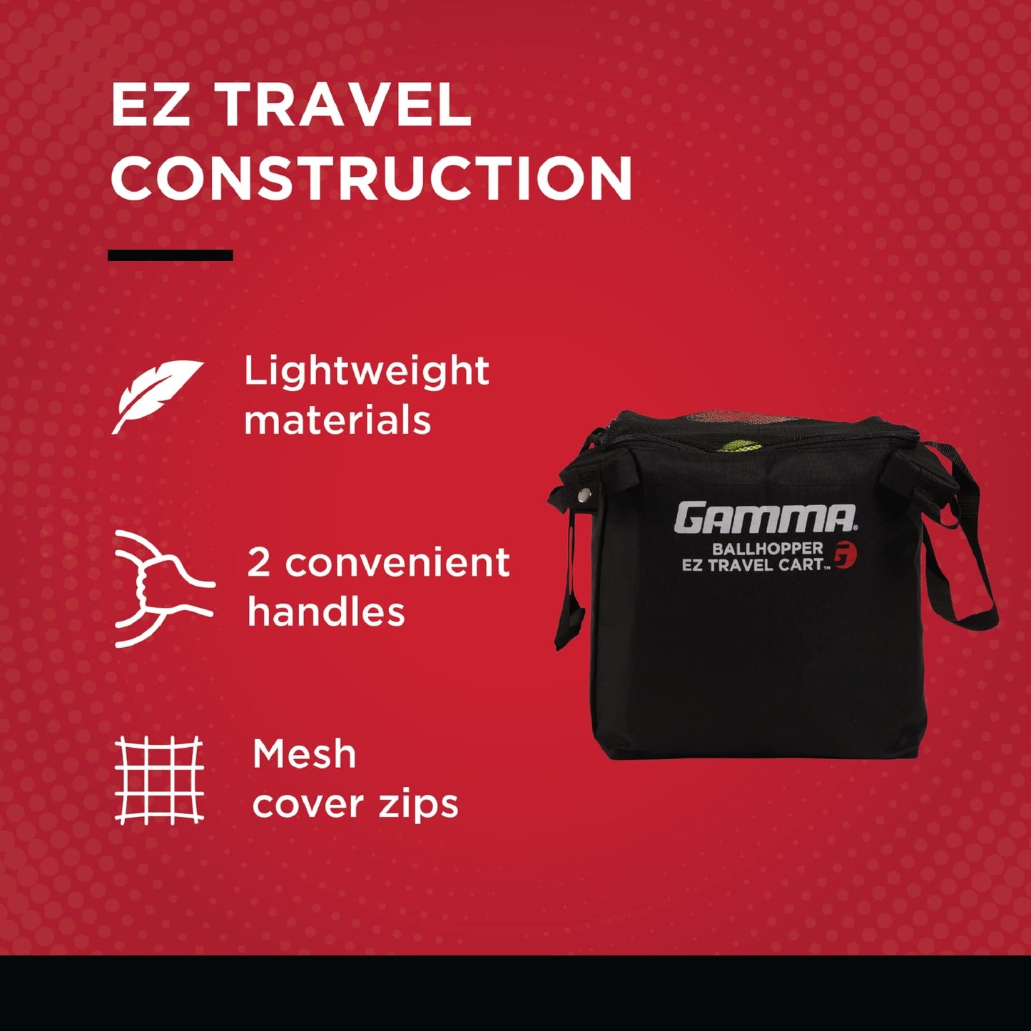 GAMMA Sports EZ Travel Cart, Tennis & Pickleball Hopper, Padel, Portable Compact Design, Sturdy Lightweight Construction, EZ Bags, 150 or 250 Capacity, Premium Carrying Case Included