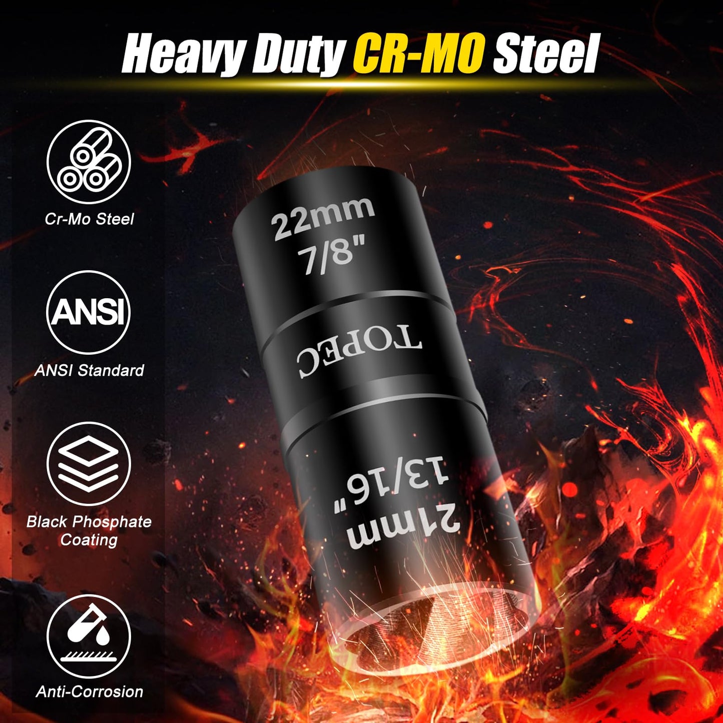 Topec 21mm x 22mm Flip Lug Nut Extractor, 1/2" Drive Lug Nut Removal Tool, 2-IN-1 Wheel Lock Remover Socket