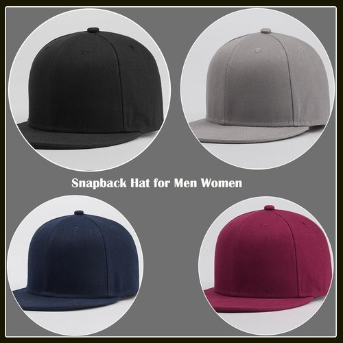 JHDESSLY 100% Cotton Snapback Hat for Men Women, Flat Bill Brim Baseball Cap Teens Adjustable Hip Hop Style Blank Trucker Hat Black