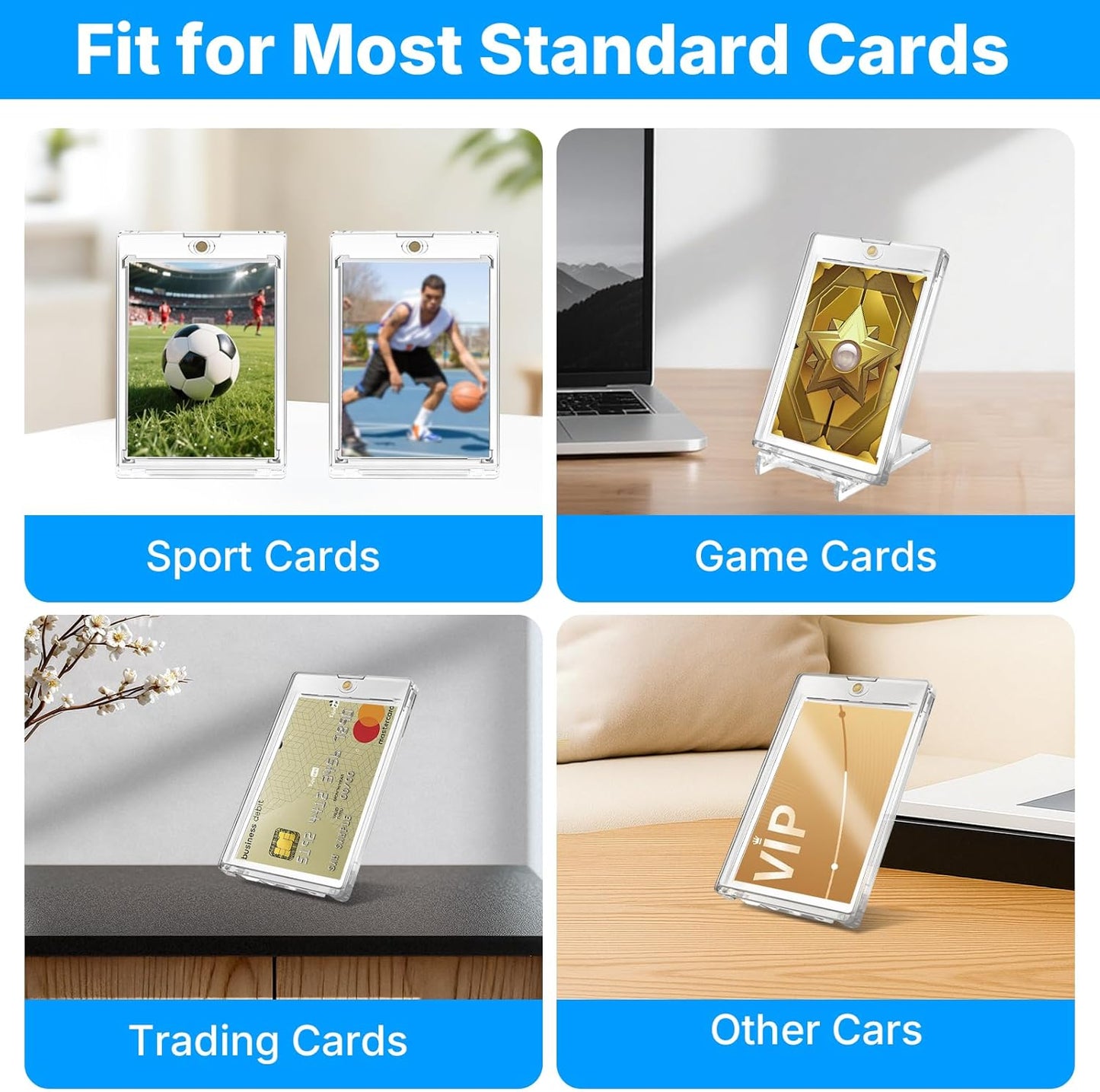 Skiennix Magnetic Card Holder - 50 Pcs UV Protected Clear Cases with 10 Stands for Trading Cards Display & Storage