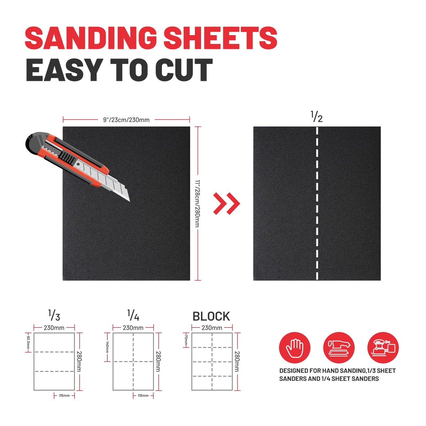 ZKH Sand Paper, 320 Grit Sandpaper Sheets, 15 Packs of 9'' x 11'' Wet Sanding Paper for Wood Furniture, Metal, Plastic, Paint